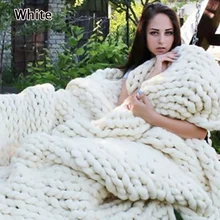 Большое теплое ручное вязаное Одеяло 100x120 см из мягкой шерсти, толстая пряжа, зимний массивный диван, реквизит для фотосъемки