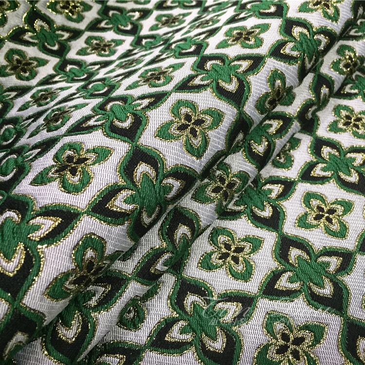 

Four Leaf Grass Polyester Jacquard Fabric with Metallic Gold Thread for Autumn Winter Dress Suit Coat Pants Sewing-BF089