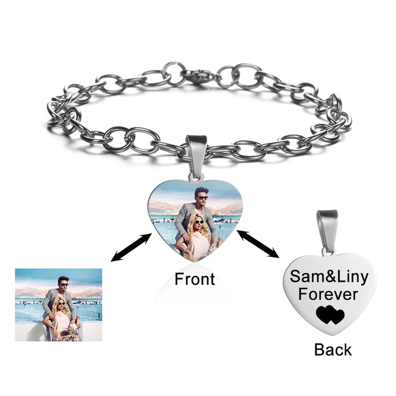 Photo Name Custom Bracelet Men Women Baby Kids Personalized Heart Charm Friendship Adjustable Bracelets Bangles Gift Jewelry