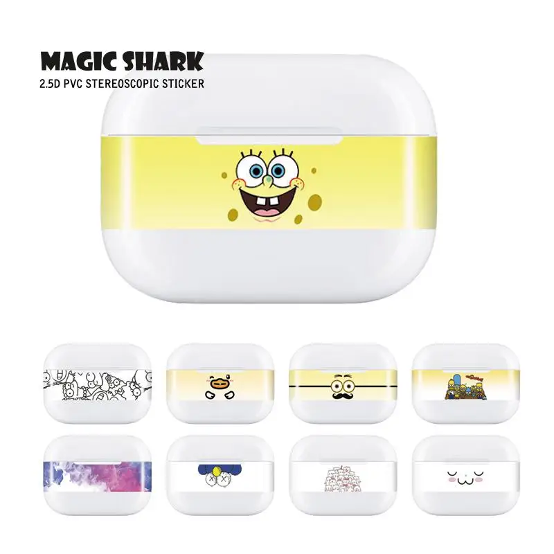 Magic Акула мобильный телефон 3 м Стерео милые наклейки с изображением миньонов чехол с принтом из мультфильма «Губка Боб защитную пленку Стикеры для Airpods Pro Наушники