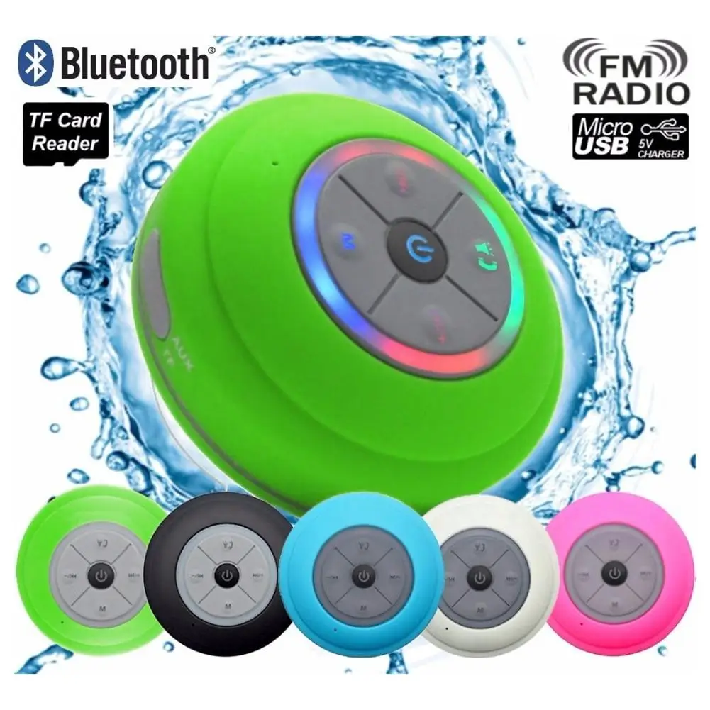 

Waterproof Bluetooth Speaker With LED Lamp Suction Cup Wireless Bathroom Car Mobile Phone Speaker Support Hands-Free Data Card