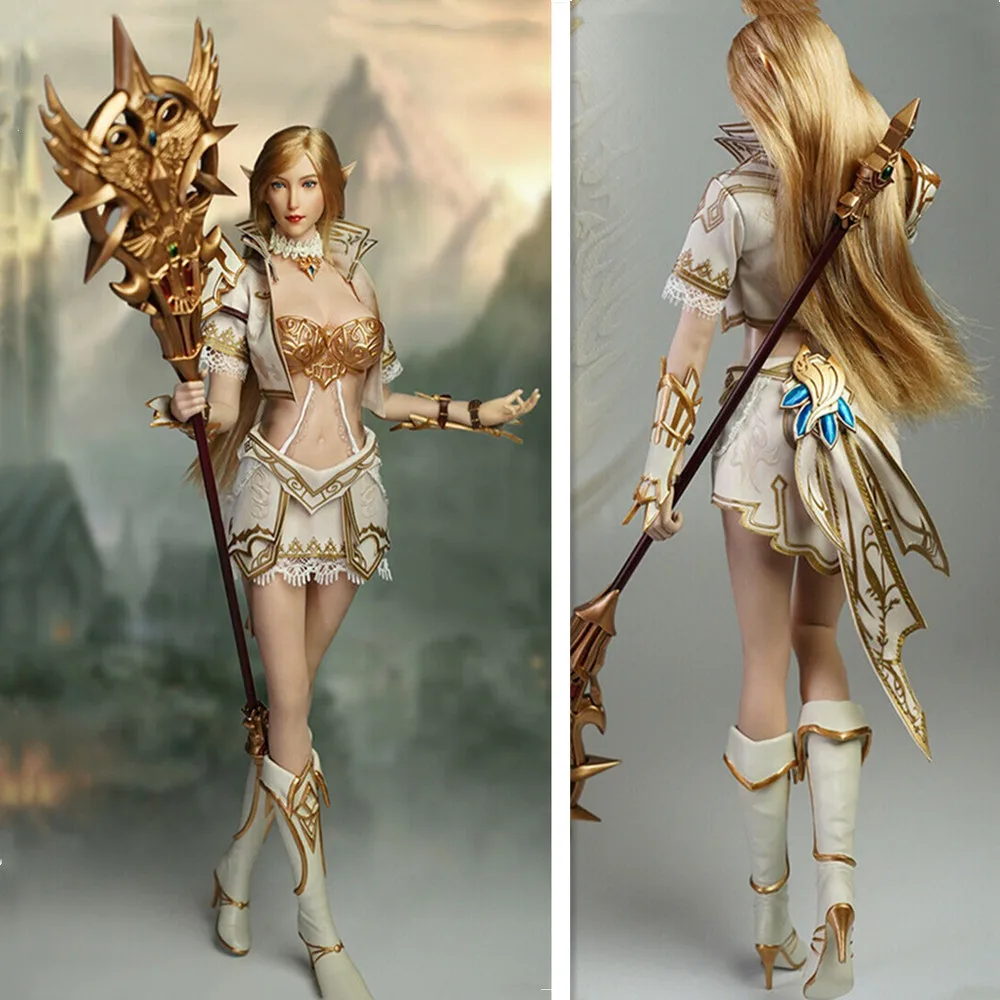 1/6 Косплей SET043 неба 2 Эльфийская одежда W голова резьба костюм Женский бело-серые