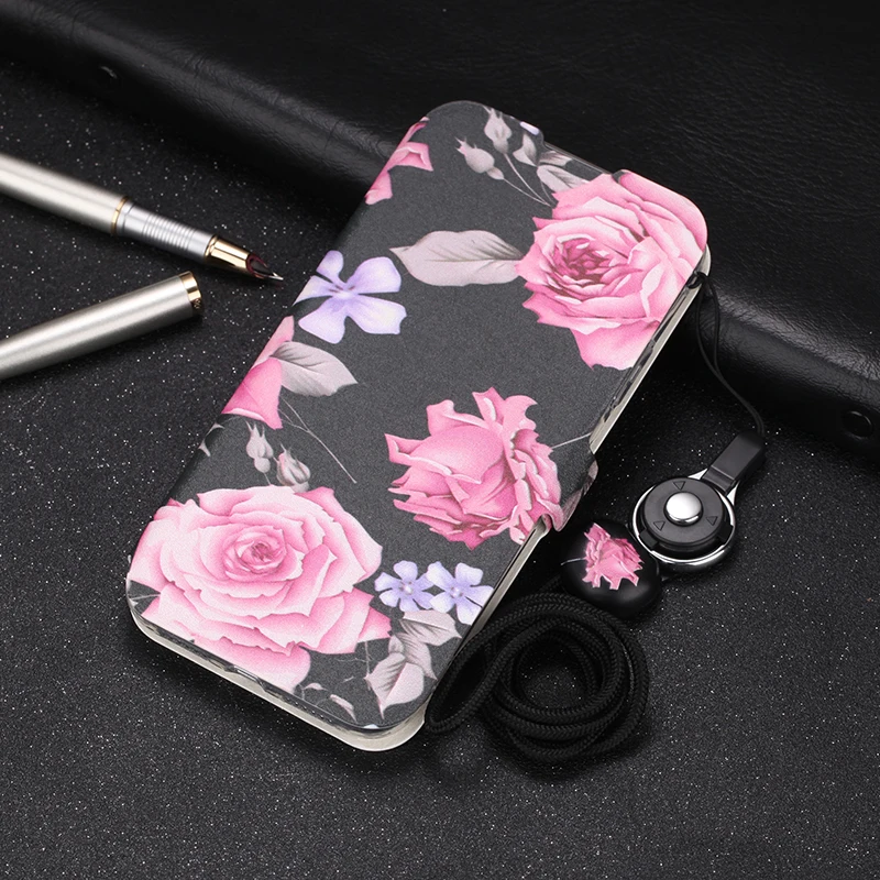 Black Flower Забавный кожаный чехол-книжка с мультипликационным принтом для OnePlus 7 Pro чехол s One Plus 7 6 6T кошелек прекрасное покрытие для OnePlus 5 5T Fundas сумка для девочки - Цвет: Black Flower