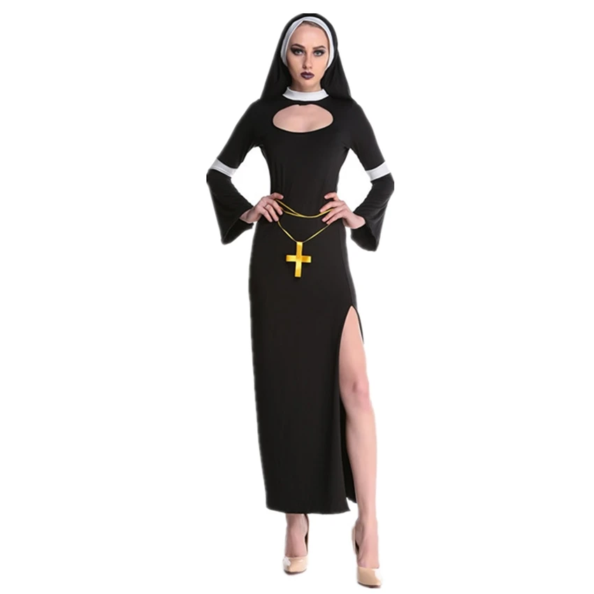 Средневековый Косплэй костюмы на Хэллоуин для Для женщин Priest монахини Миссионерский костюм комплект взрослых Карнавальная одежда женские модельные туфли