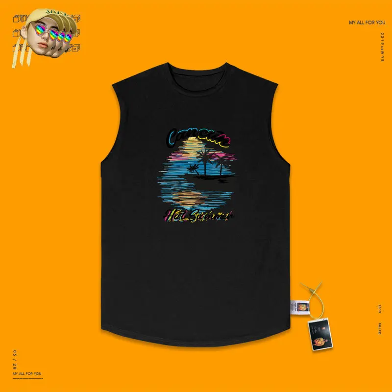 Классическая футболка без рукавов с изображением древней пальмы Hawaii Wind Disco, 8090 лет, уличный тренд, верхняя одежда без подкладки