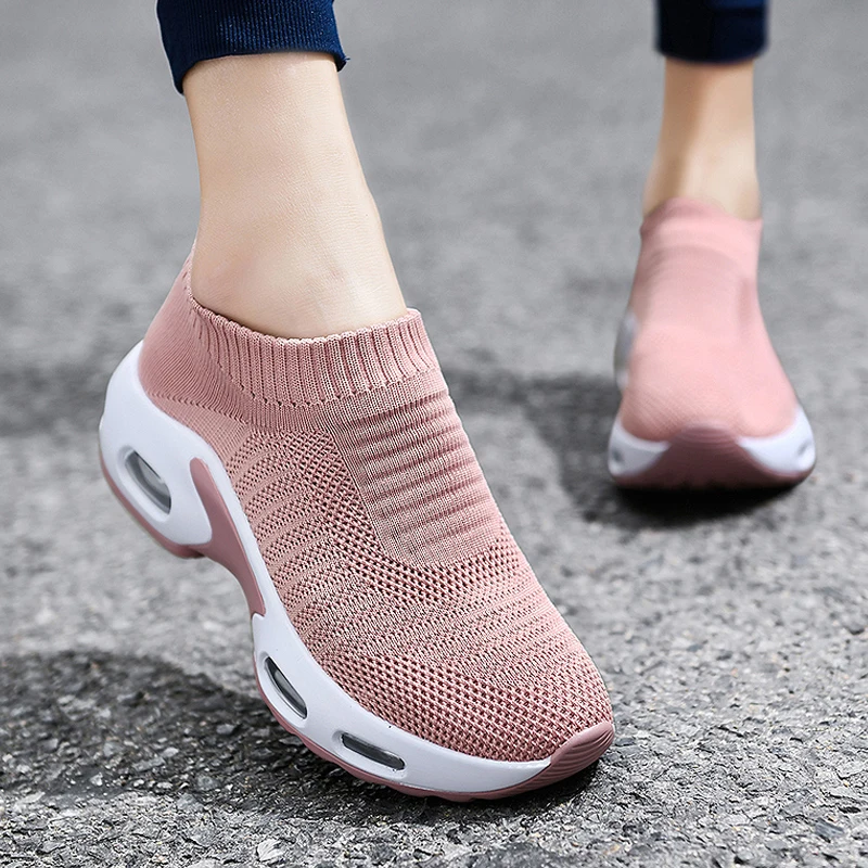 Women Sneakers Spring Flat Slip on Platform Breathable Mesh Sock Shoes
