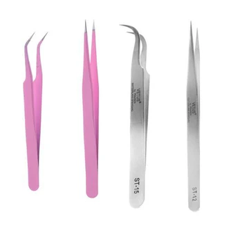 

2Pcs/set Pink Eyelash Tweezer Stainless Steel Straight Tweezer for Eyelash Extension Quality Volume Lashes Tweezers
