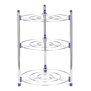 

Kitchen Storage Pot Rack Crock Pot Shelf Chrome-Plated 3 Tier Round Shelf Storage Tower Crock Bathroom Organizer Shelf
