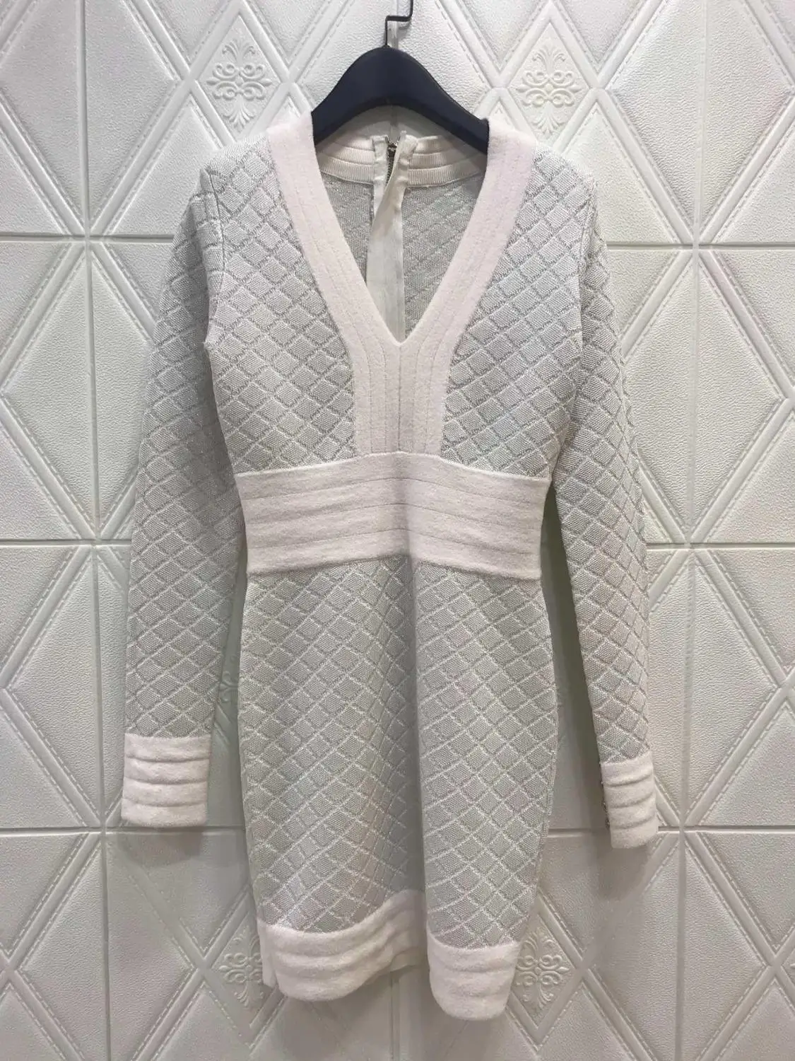 2019FW Новое Женское клетчатое платье с длинным рукавом женское модное трикотажное платье с v-образным вырезом rmsx 9,16
