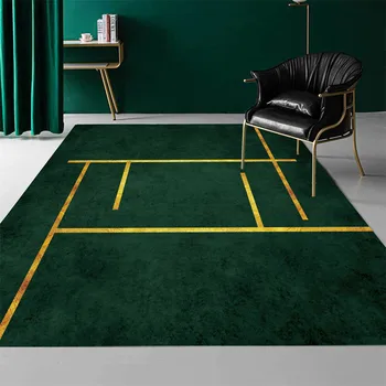 

Luxury Golden Lines Dark Green Carpet For Living Room Floor Mat Simple Table Decoration Home Hallway Mat Bath Doormat Beside Mat