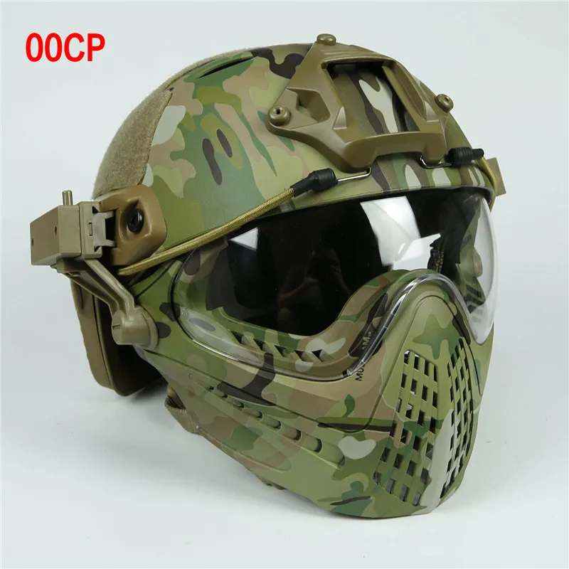 New Military Tactical Protective Helmet Airsoft Full Face Protection with Goggle Len Full Face Motorcycle Helmet - Цвет: 00CP