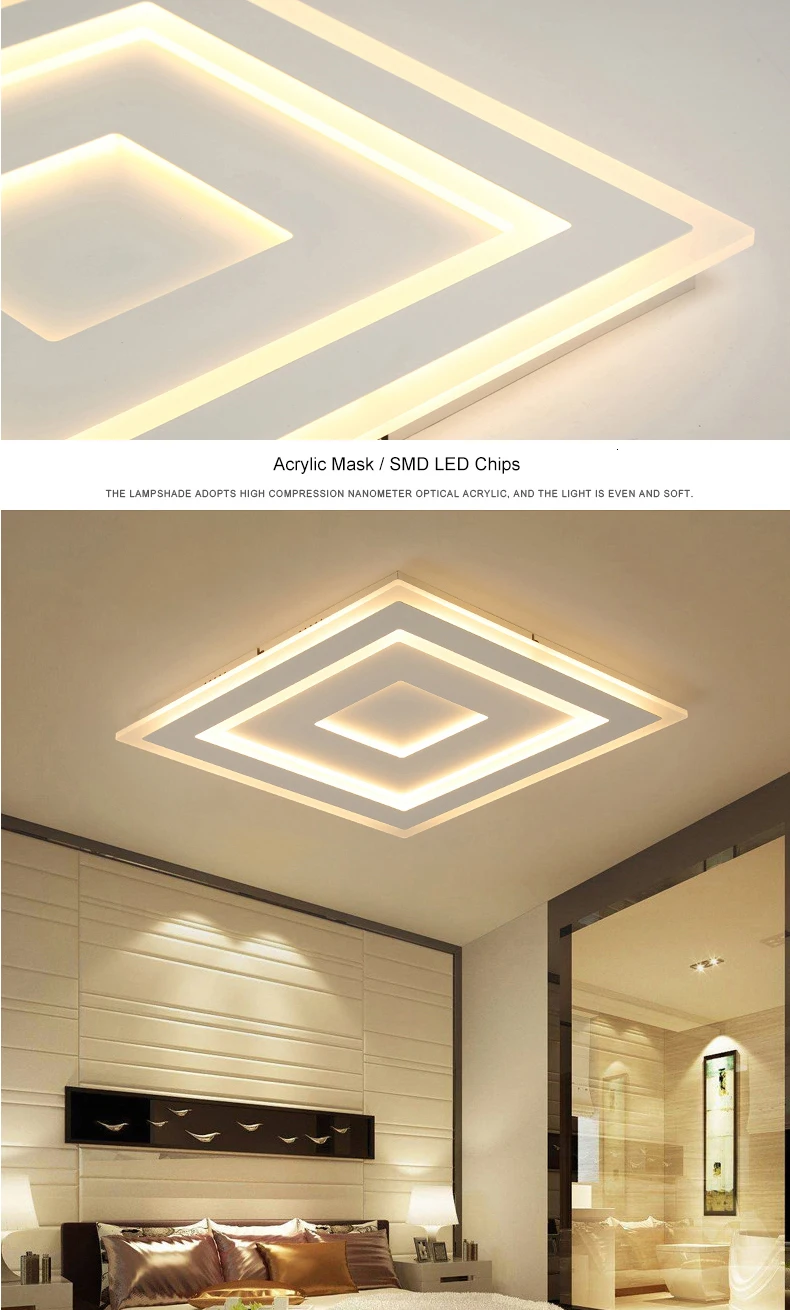 Ультра-тонкие накладные современные светодиодные потолочные лампы lamparas de techo прямоугольные акриловые квадратные потолочные светильники