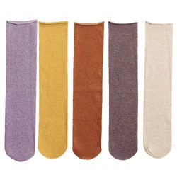 5 Pairs/Lot Cotton Socks Women Solid Color Fashion Korean Socks Cotton Comfort Brief New Breathable Trendy Women's Socks Cute