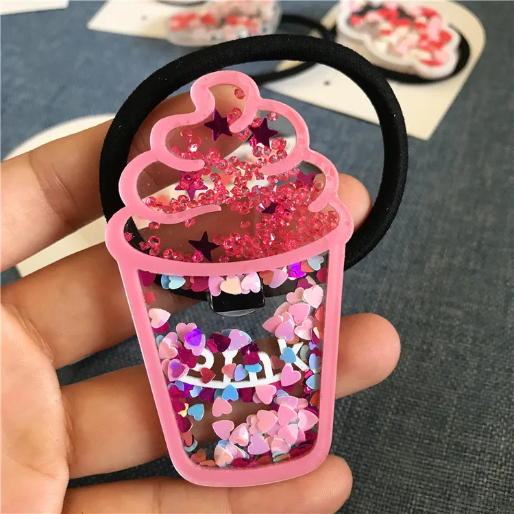 Ice cream Сердце с блестками, мороженое, детские заколки для волос, резинка для девочек, детские резинки для волос, конский хвост, аксессуары для волос - Цвет: Ice cream