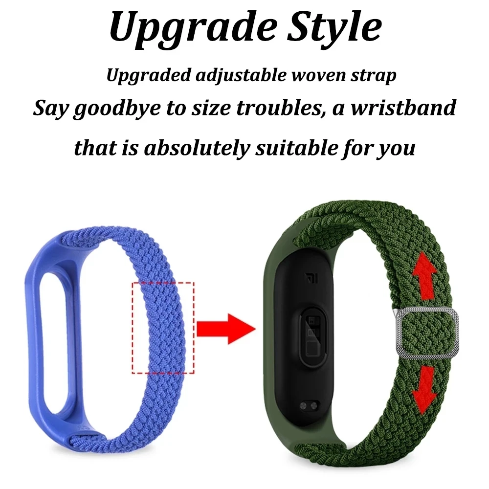 Smart Bracelet Strap For Mi Band 6 7 5 4 Strap Bracelet Nylon Braided Multicolor Sport Solo Loop Bracelet For Mi band 6 7 Strap Wristwatch