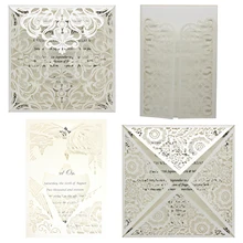 10 наборов, опт, цвета слоновой кости, цветочный дизайн, лазерная резка, свадебные пригласительные открытки, печать, вечерние, кружевные приглашения с конвертами