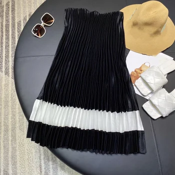 

2020 new ladies fashion sexy colorblock pleated skirt 0522