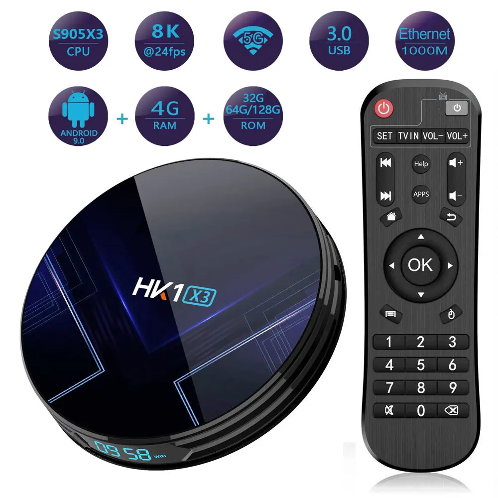  Amlogic S905X3 Android 9.0 9 Smart TV Box 4GB RAM 128GB ROM 1000M LAN 5G WIFI bluetooth 4.0 4K 8K G