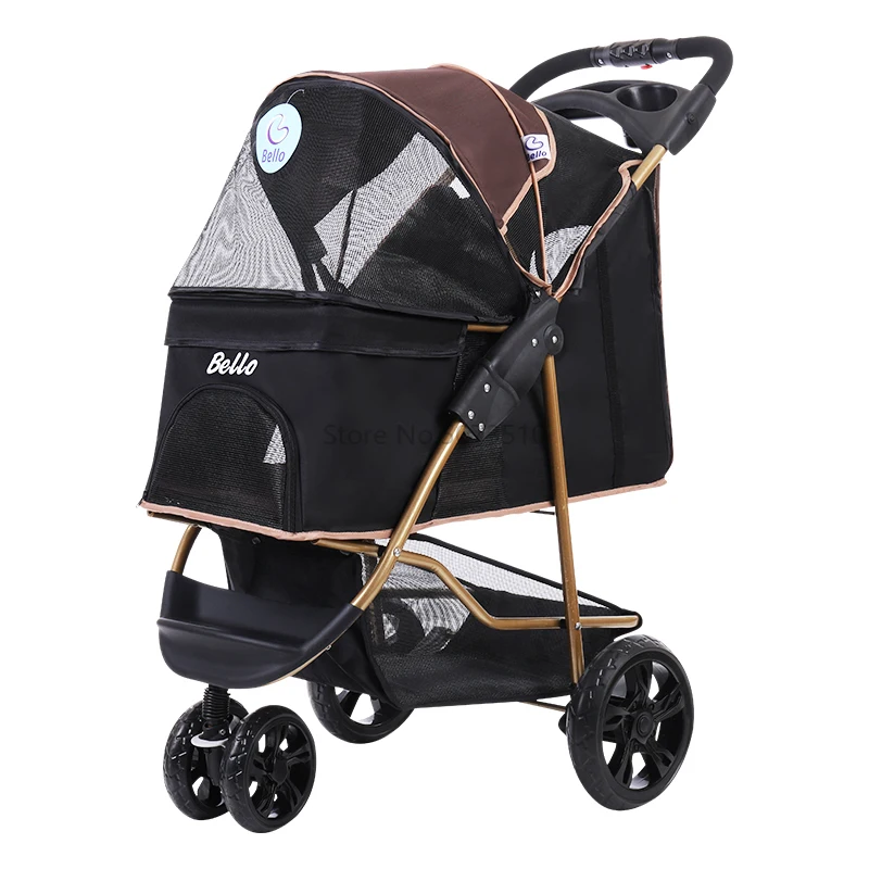 Folding Side-by-side Double Pet Trolley Dog Big Space Cart Cage Four-wheeled Outdoor Travel Supplies Puppy Carrier
