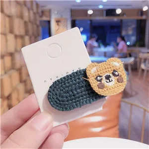 GreenBear Модные детские заколки для волос, цветные шерстяные заколки с мультяшным рисунком для девочек, заколки для волос, Детские боковые заколки для волос аксессуары - Цвет: GreenBear
