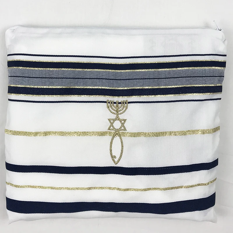 Tallit Prayer Shawl Israel 55x180cm Polyester Talit Zipper Bag Tallis Israeli Praying Scarfs With David Star Print