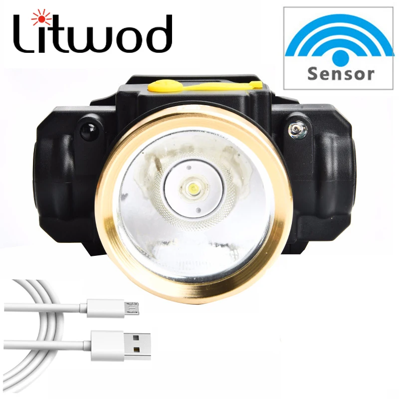 Sensor Portable Led Headlight Head lamp Rechargeable 18650 battery Outdoor Camping Head Flashlight Torch Lamp Working Light MJ