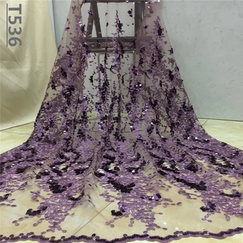 

2019 High Quality Embroidery African Lace Fabric Tulle Sequins Net French Lace Guipure Material Purple Nigerian Lace Fabrics