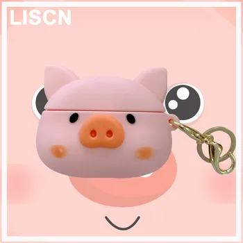 

EarPhone Cover For Apple Air Pods Pro Cute 3D Cartoon Piggy Soft Silicone Protection Accessories Case For AirPods Pro With Hook