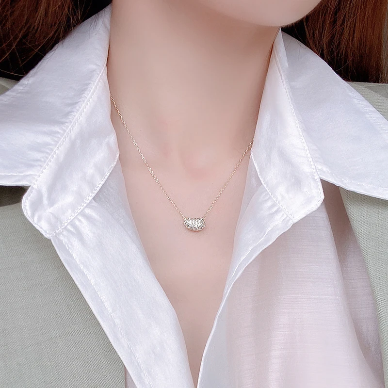 Ins Hot Sale Cute Tiny Exquisite Micro Inlaid CZ Beans Women Necklace Bling Zirconia Creative Stylish Colar Kolye Jewelry Gift