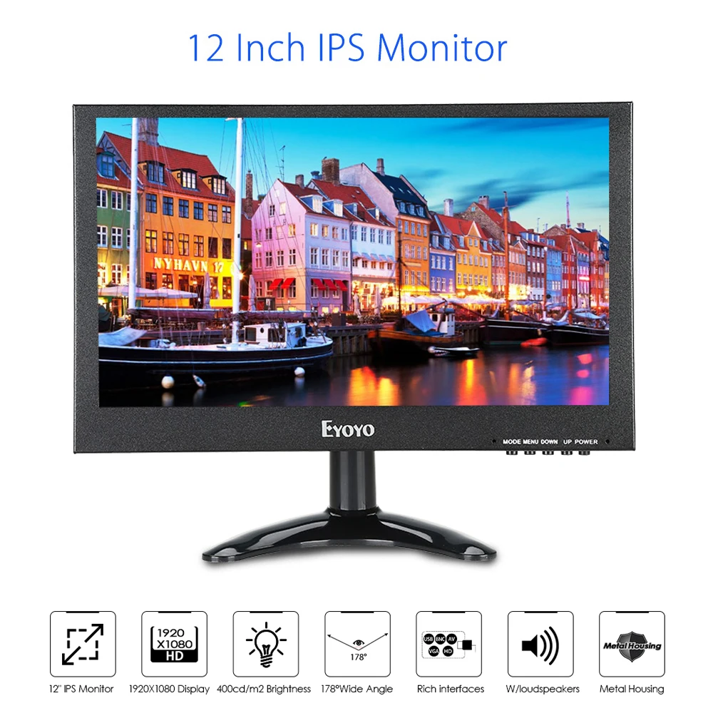 EYOYO 1" TFT-IPS монитор 1920x1080 BNC VGA AV USB HD видео вход с пультом дистанционного управления 400cd/m2 для ПК CCTV DVR камера безопасности