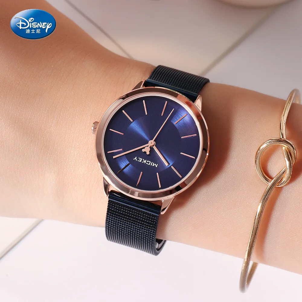Disney Mickey Mouse Women Quartz Watch 3Bar Waterproof Simple Fashion Cute Round stainless steel Strap Women Watches Gift Alloy