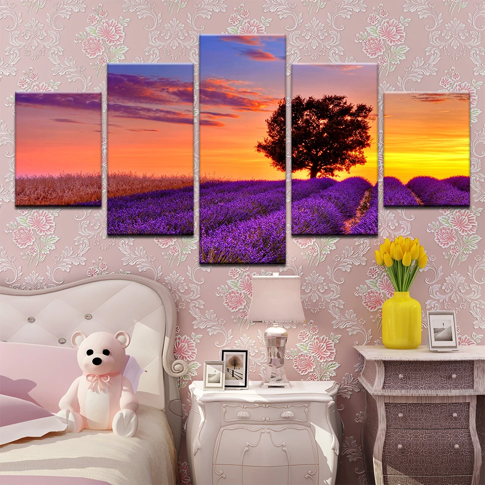 Modern decor Lavender field diamond Painting 5pcs/set embroidery square round drills mosaic cross stitch Home Decor 3d painting | Дом и сад