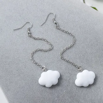 

New Fashion Korea Style White Dangling Earrings for Women Cute Simple Cloud Earrings with Chain SImple Ladies Earrings