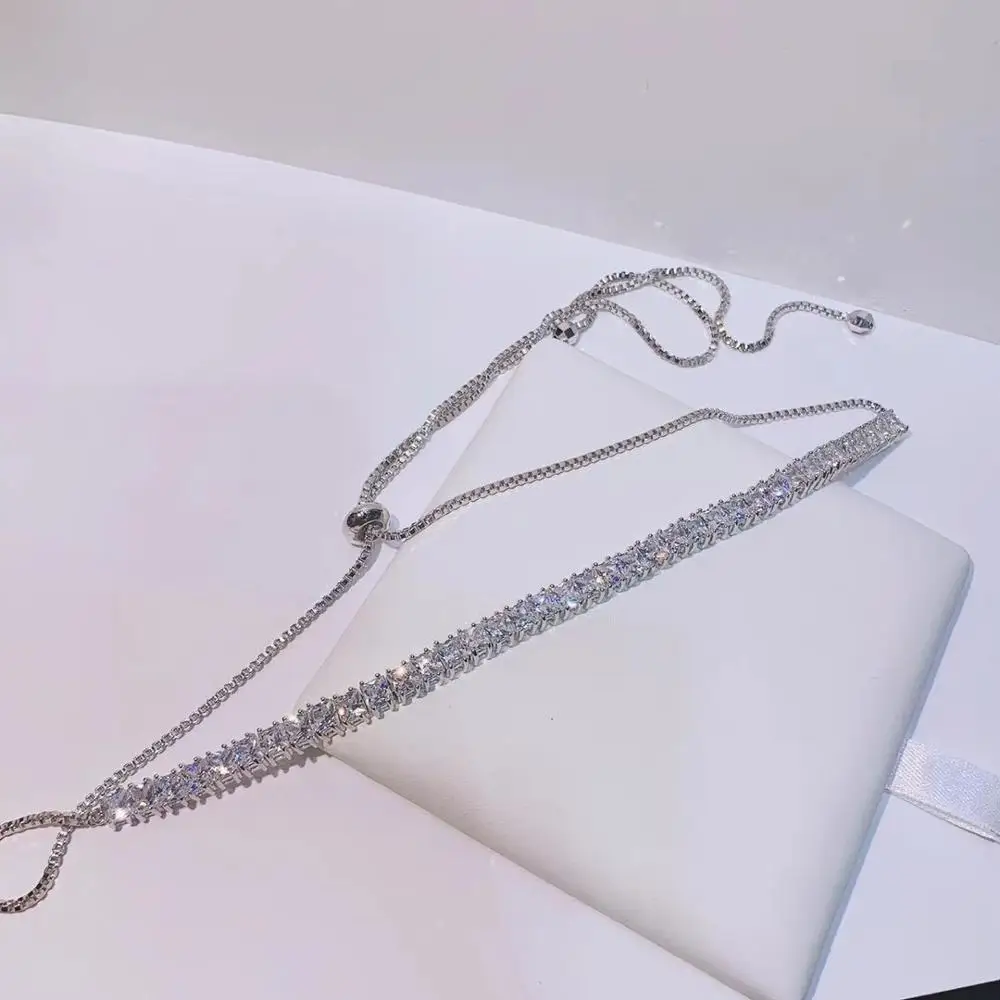 Popular AAA cubic zirconia Baguette pulling chain chokers for Women adjustable length trendy geometric necklaces N0415