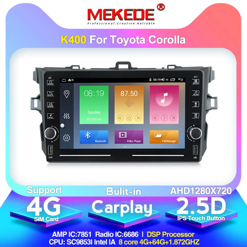 Автомобильный мультимедийный комплект MEKEDE K400 Android 10 0 4 Гб + 64 ГБ для Toyota corolla 2007 2008