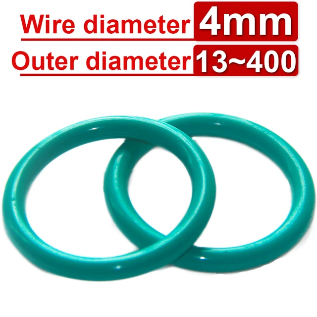 FKM 불소 고무 O-링 실링 링, 와이어 직경 4mm, 녹색 도장 개스킷 링, 부식 방지 내열성, CS OD 13mm-400mm, 1 ~ 5 개