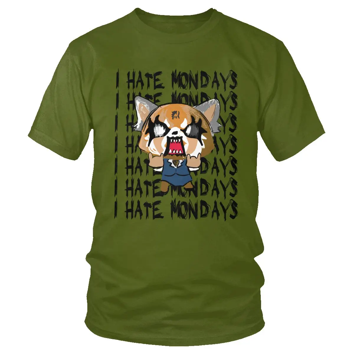 Мужская японская футболка Aggretsuko aggression Retsuko, уникальная футболка I Hate Mondays, хлопковая футболка с короткими рукавами, футболка с японским аниме, подарок - Цвет: Армейский зеленый