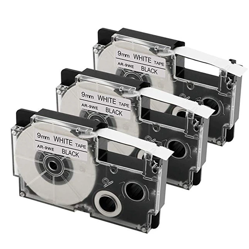 

3 Pack 9mm Black on White Label Tape Label Maker Compatible with KL-120, KL-60, KL-100, KL750B, KL750, KL7200 Label Makers