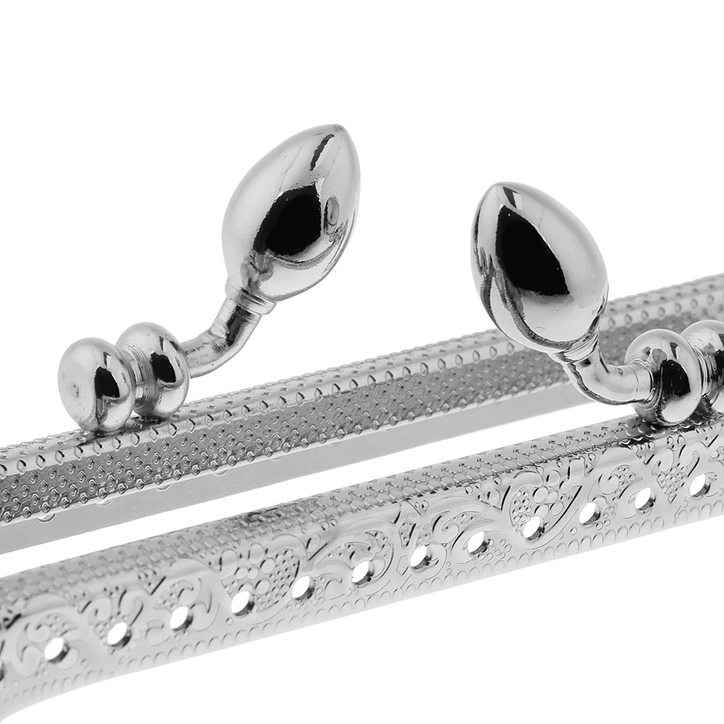 Retro Silver Metal Flower Square Frame Purse Coins Changes Bag DIY Craft Kiss Clasp Lock 10.5 x 7.5 cm