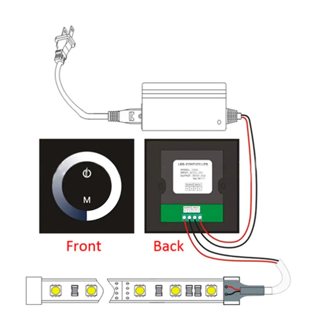 DC12V-24V 8A Wall-mounted Touch Panel Brightness Adjustable Dimmer for Single Color LED Light Strip,Black for Single Color JK087
