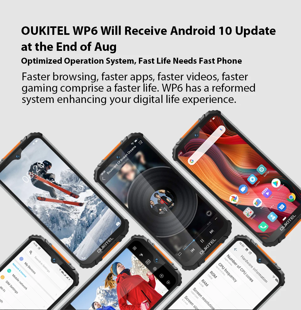 OUKITEL WP6 Rugged Smartphone 6GB+128GB 10000mAh 6.3'' Octa Core FHD+ Mobile Phone 48MP Triple Cameras Rugged Cell Phone best android cellphones