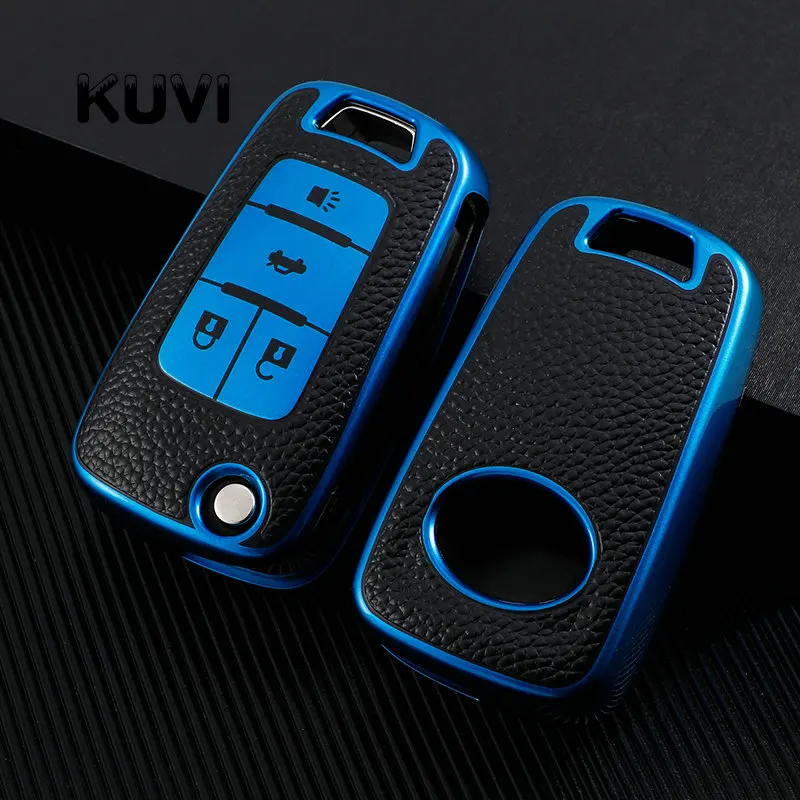 Leather Car Folding Key Case Cover For Chevrolet Cruze Aveo Trax Sail Malibu Captiva Opel Vauxhall Astra J Corsa Insignia Mokka