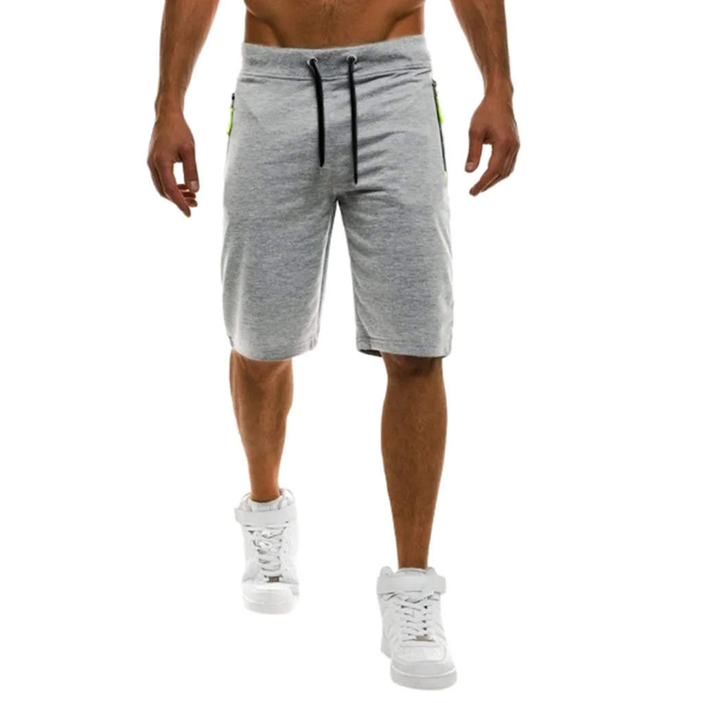 Модные летние мужские повседневные однотонные шорты с пятиточечным карманом на шнуровке