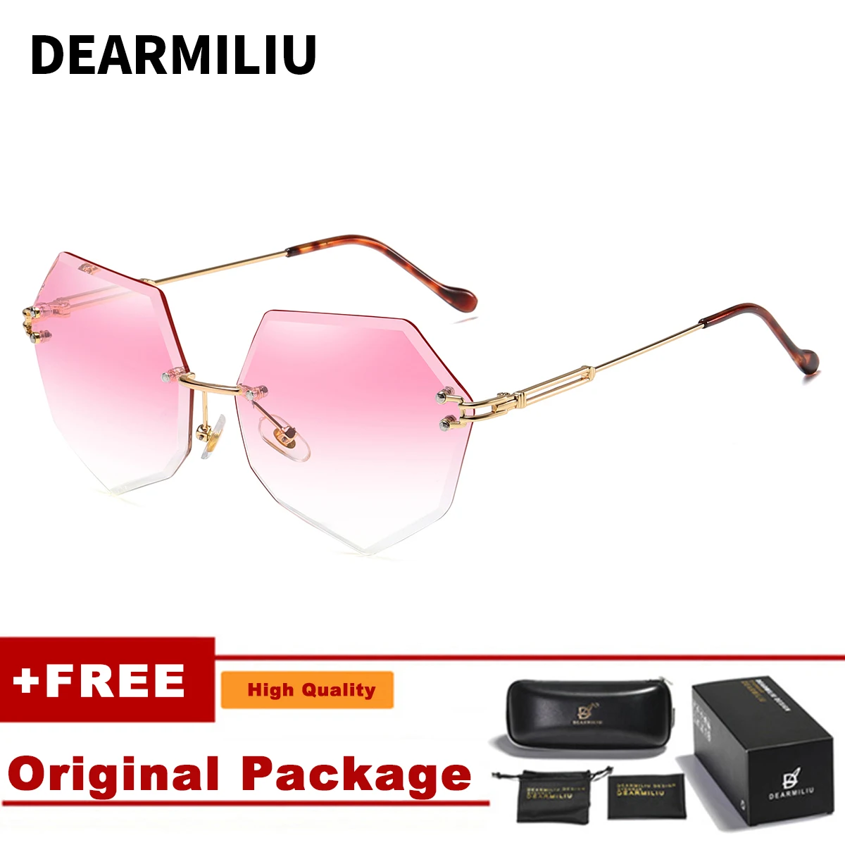 DEARMILIU, фирменный дизайн, круглые солнцезащитные очки для женщин, негабаритные, полигон,, градиентные, коричневые, розовые, без оправы, солнцезащитные очки для женщин, UV400 - Цвет линз: Light Pink 8