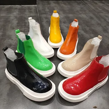 

2020 autumn/winter platform women's boots fashion large size platform platform round toe patent leather women's boots