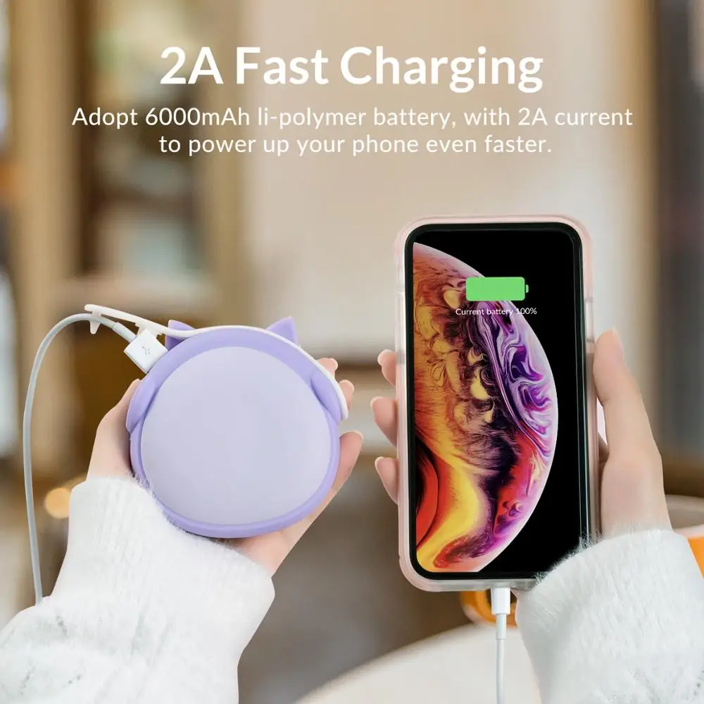 ORICO Hand Warmer 6000 mAh Power Bank USB Rechargeable Pocket Heater Cute Mini Pet Portable Double-Side Winter Warmer