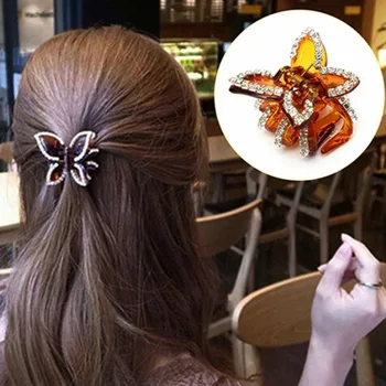 

2 Colors Delicate Hair Claws Shiny Crystal Beads Butterfly Shape Hair Clips Clamps Pro Women Girls Make UP Hair Accessories