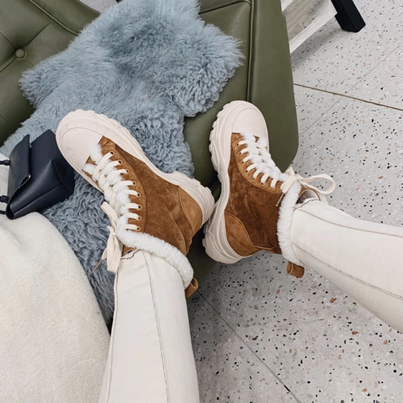 [DEAT] Round Toe Bandage Casual Matte Leather Velvet Women Thick Bottom Short Boots New Autumn Winter Fashion Tide 10F220