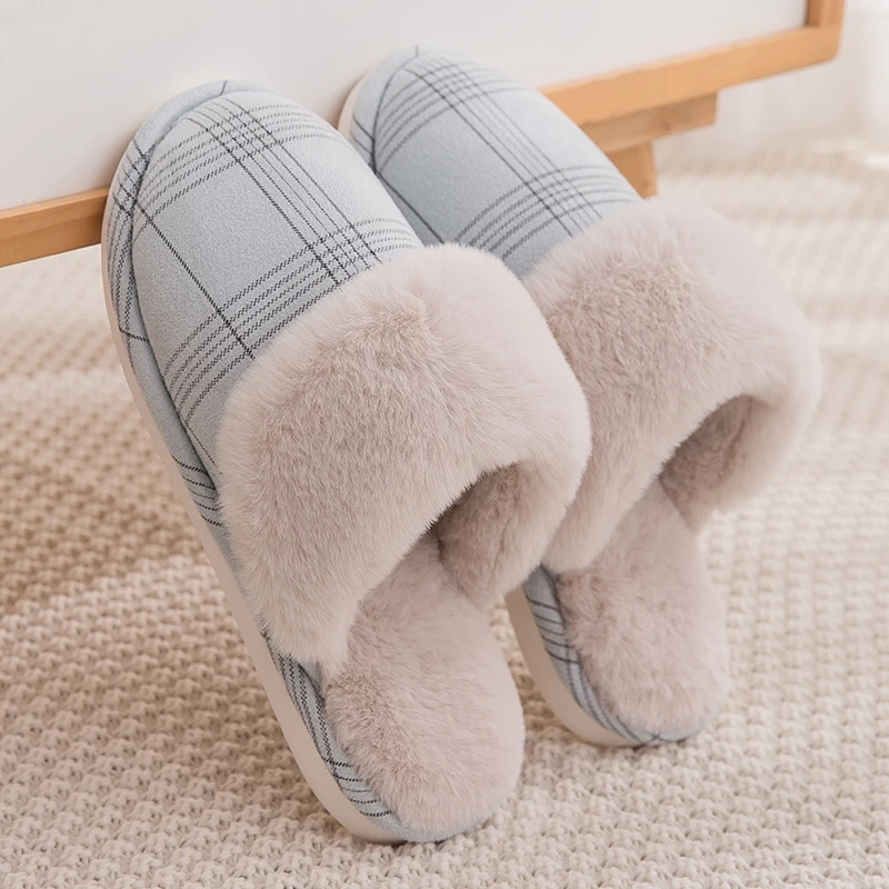 Women's slippers Fur Slippers Winter Warm Big Size 36-44 Plush Non Slip Home shoes Indoor Loves Couple Floor Shoes Bedroom