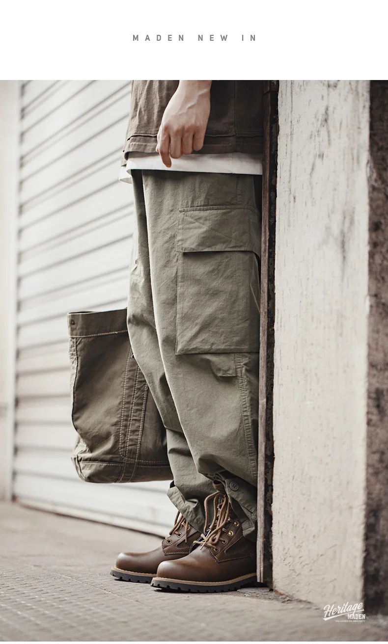 Maden Men's Genuine Leather Desert Boots Mid Retro High Street Martin Boots British Combat Boots Work & Safe Motorcycle Boot